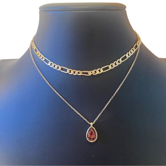 Amber Colored Stone Chain Layer Choker Necklace. - Picture 1 of 6